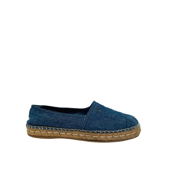 Prada Shoes - PRADA Denim Canvas Logo Printed Round Toe Espadrilles Shoes Flats 37.5 US 7.5